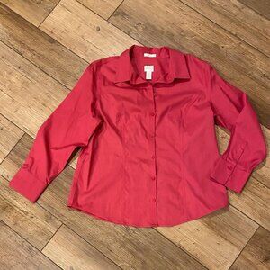 CHICOS Cotton Stain Shield Shirt PINK Size 2 PERFECT!